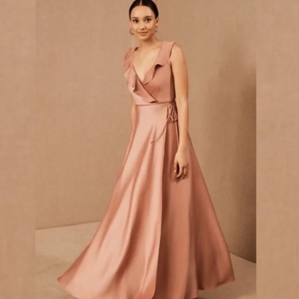 BHLDN Tansy satin wrap dress Sedona